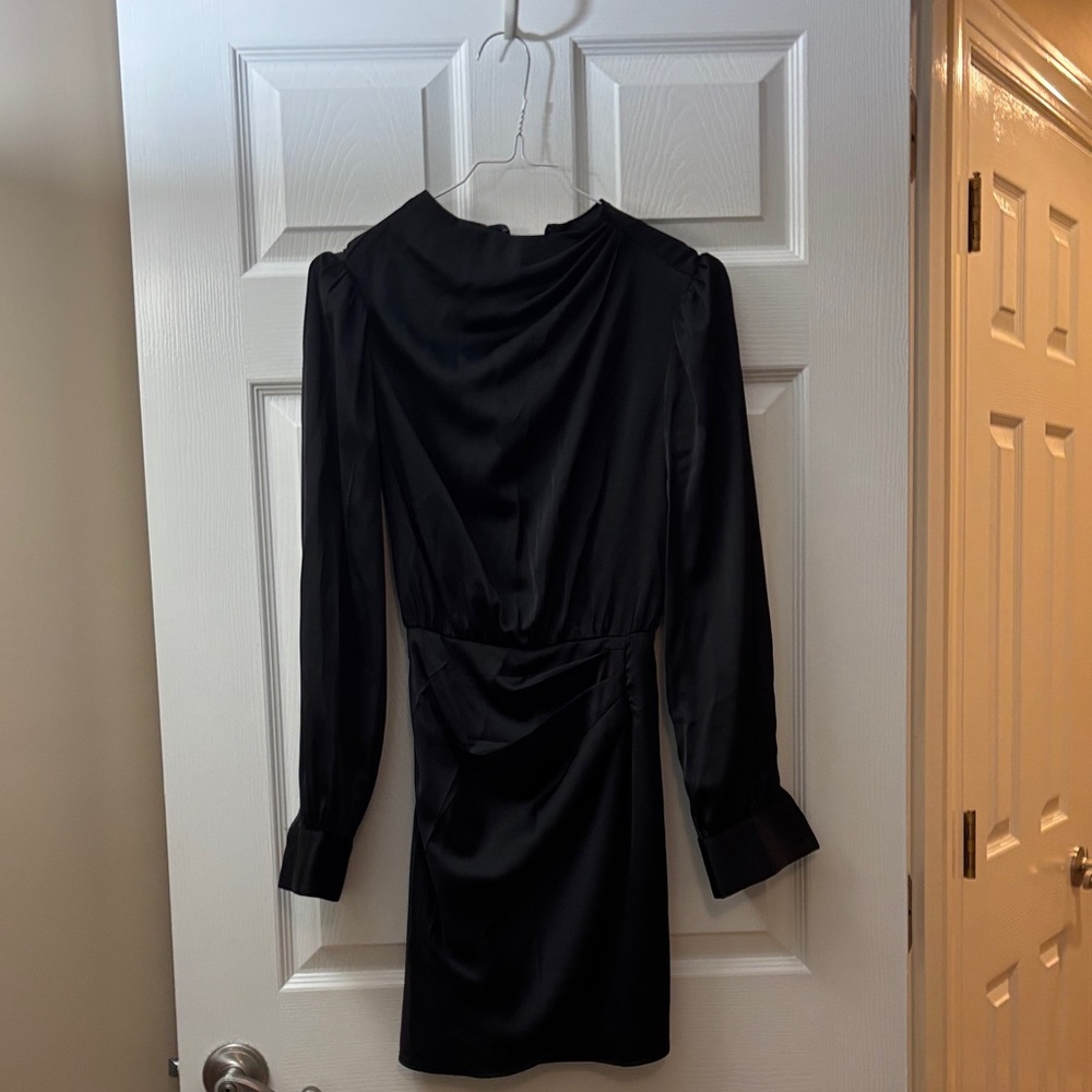 Abercrombie & Fitch Black Satin Long Sleeve Mini Dress